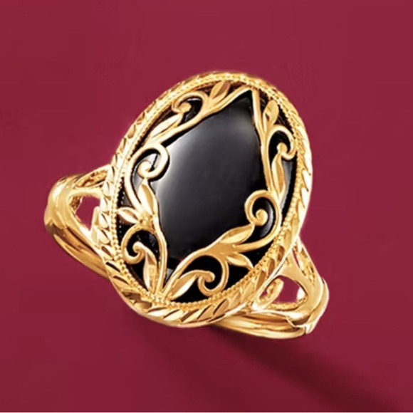 NIB Ross Simmons Black Onyx 14K Yellow Gold Scroll Ring size 9 - Picture 3 of 6